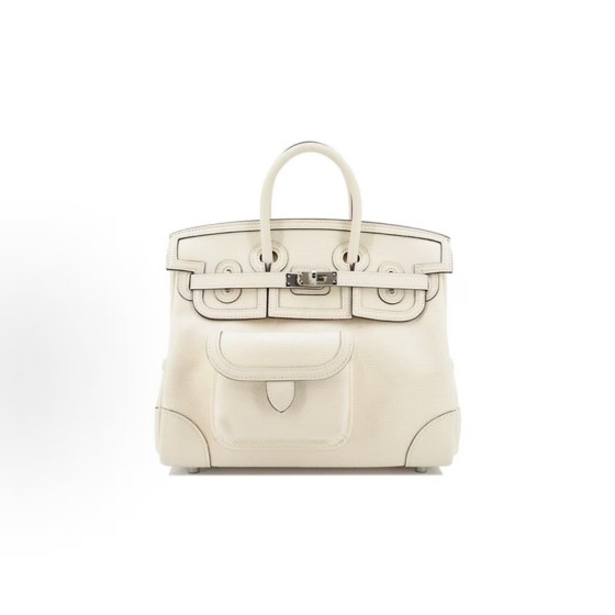 HERMES爱马仕 Birkin 25 银扣 铂金包手提包 25 女款 I2 Nata 奶油白